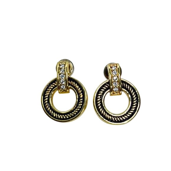 Gold Tone Snake Chain Necklace With Rhinestone Circle Pendant & Earrings (5827) - Picture 9 of 10